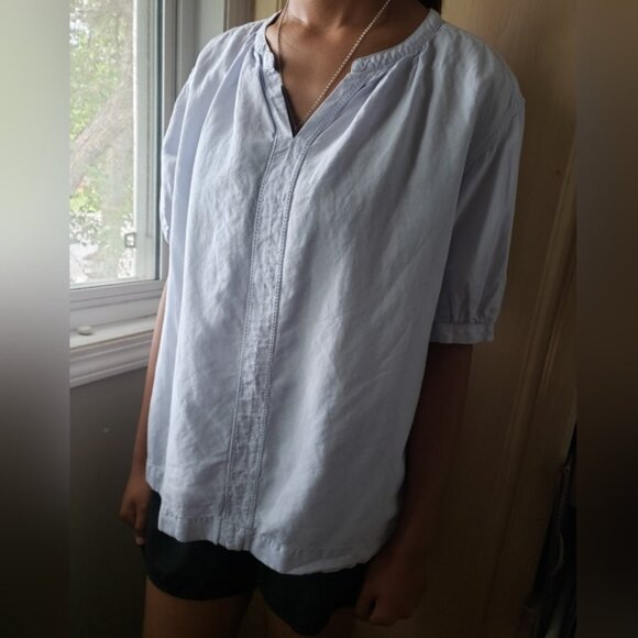 Uniqlo Light Blue Blouse Linen Blend - Picture 1 of 8